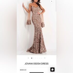 Jovani Glittering Champagne Sequin Dress with Shawl